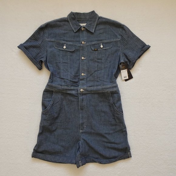 LEE Denim Romper Size XL Blue Short Union Alls Vintage Modern - Picture 1 of 14